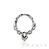 316L SURGICAL STEEL CHAINED HEART SEPTUM HINGED SEGMENT HOOP RING